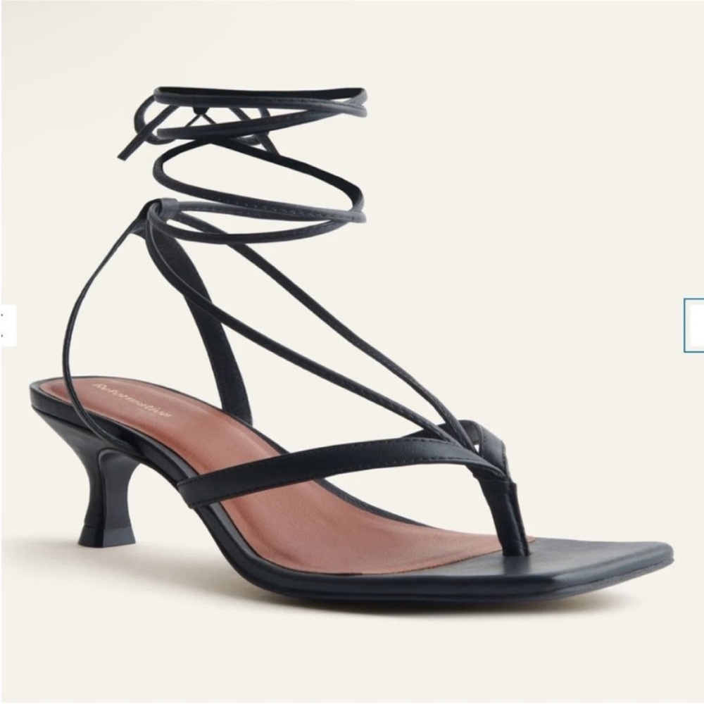 Reformation Selene Black Leather Lace-Up Kitten Heel Strappy Sandal
